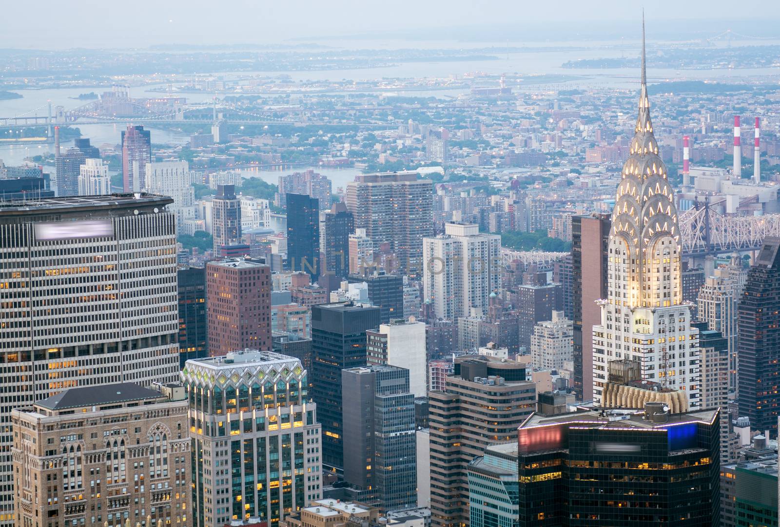 Stunning aerial view of Manhattan skyline. New York City skyscra by jovannig