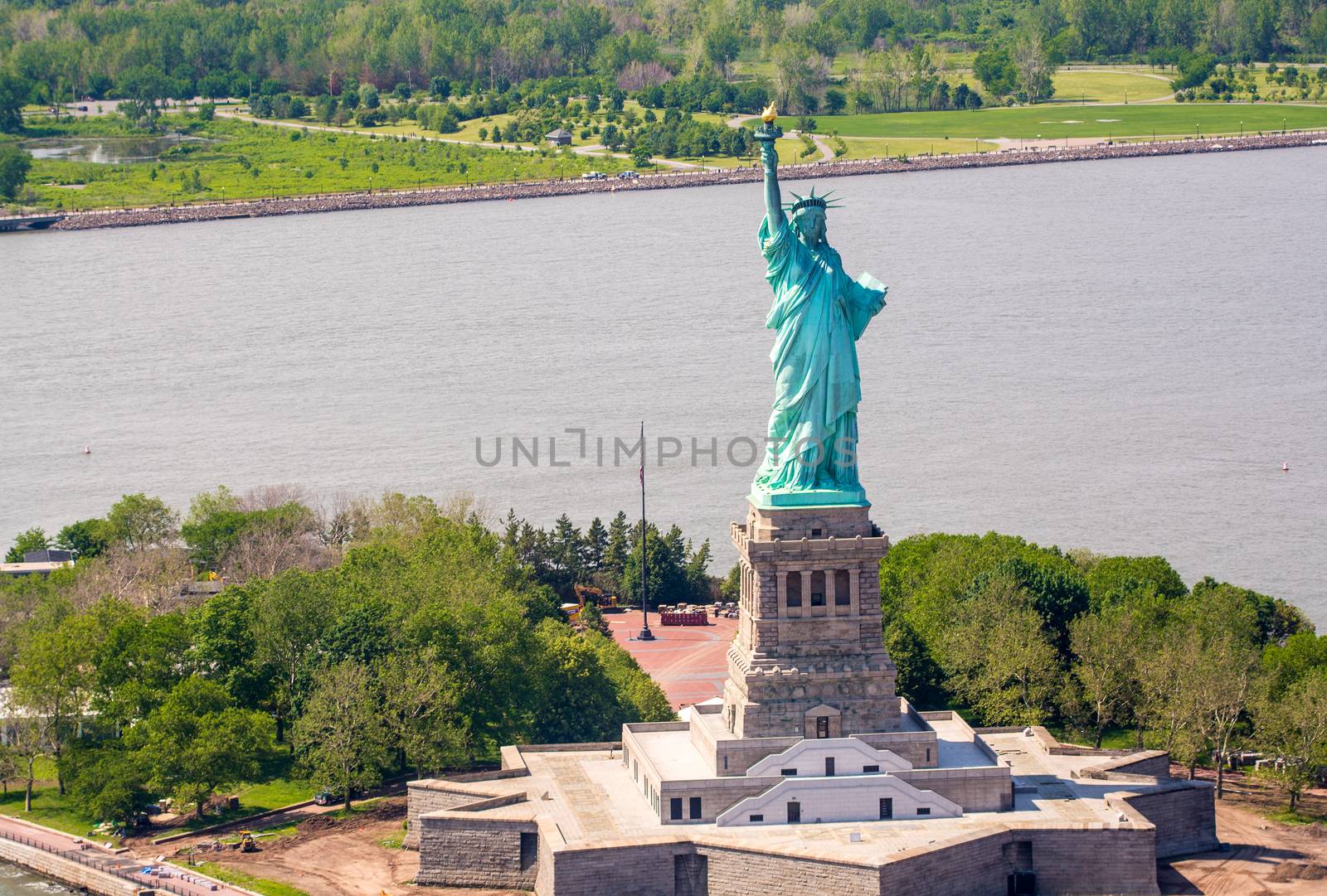 Aerial view of Statue of Liberty, New York City.
