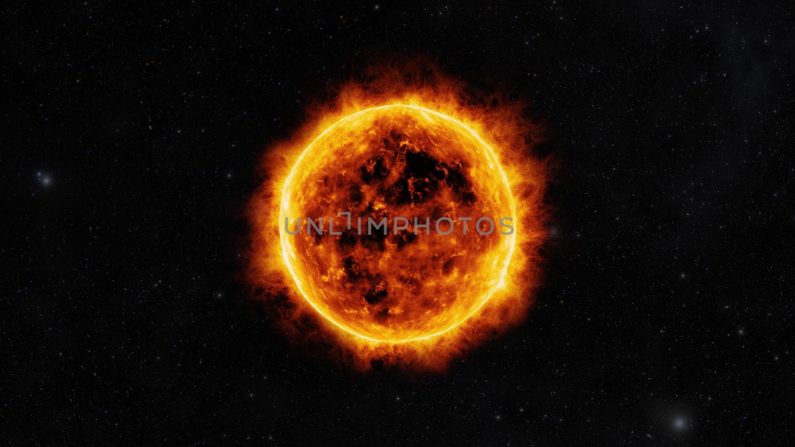 Sun surface with solar flares. 3D animation