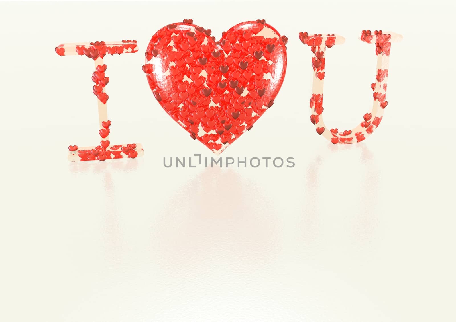 Inscription I love you made of red small hearts. Three-dimensional render.