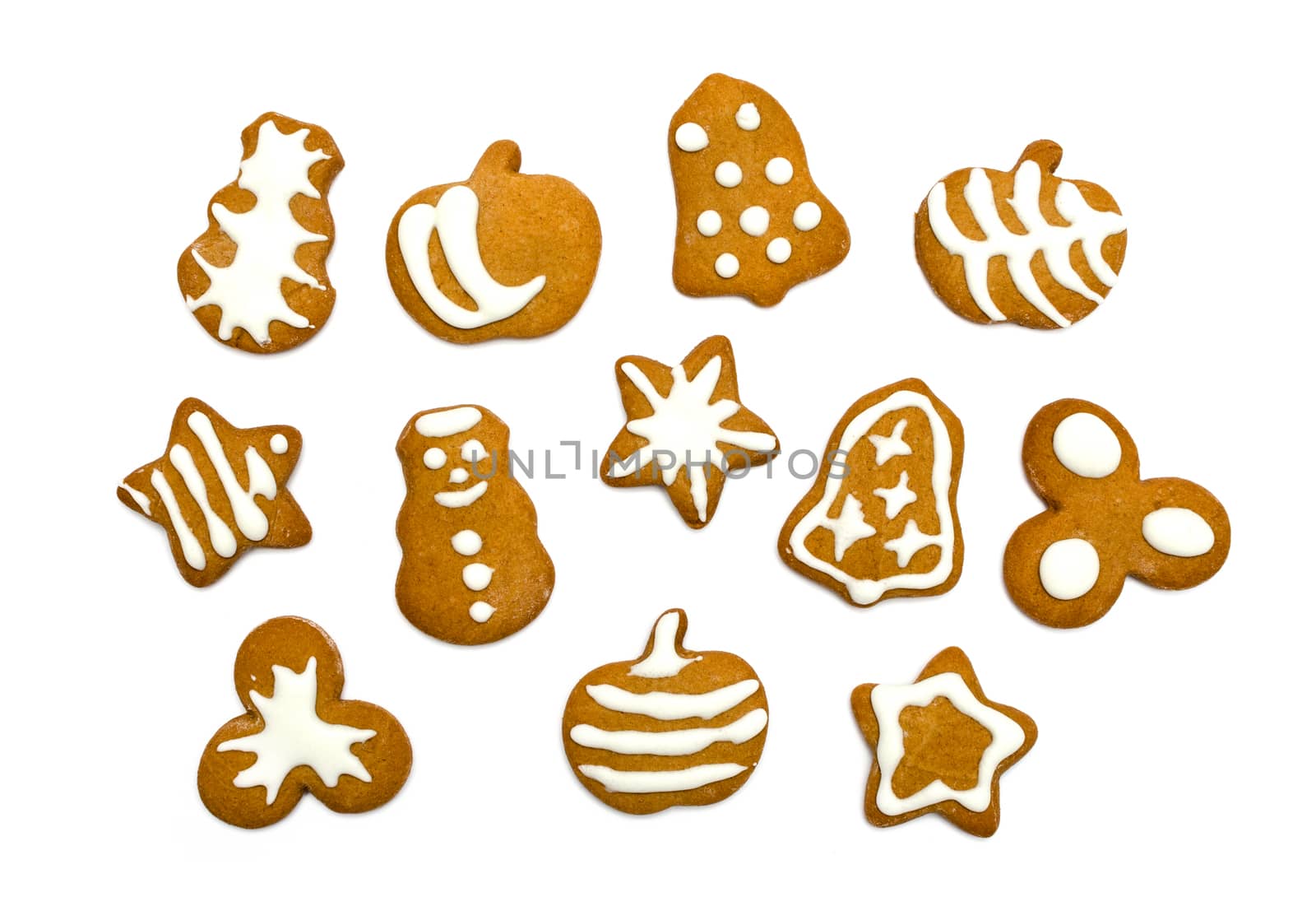 gingerbread cookies on white background - sweet food