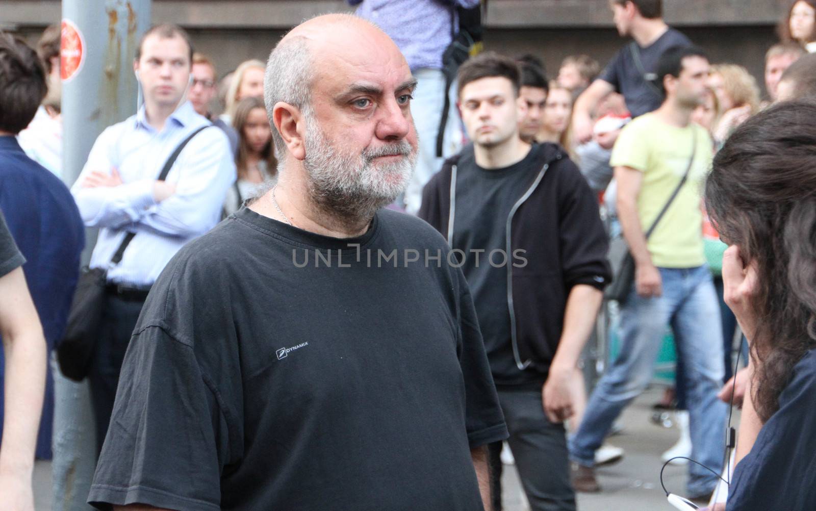 Moscow, Russia - July 18, 2013. Director Vladimir Mirzoev at the rally in support of Navalny. Thousands of Muscovites went on this day in support of arrested opposition leader Alexei Navalny