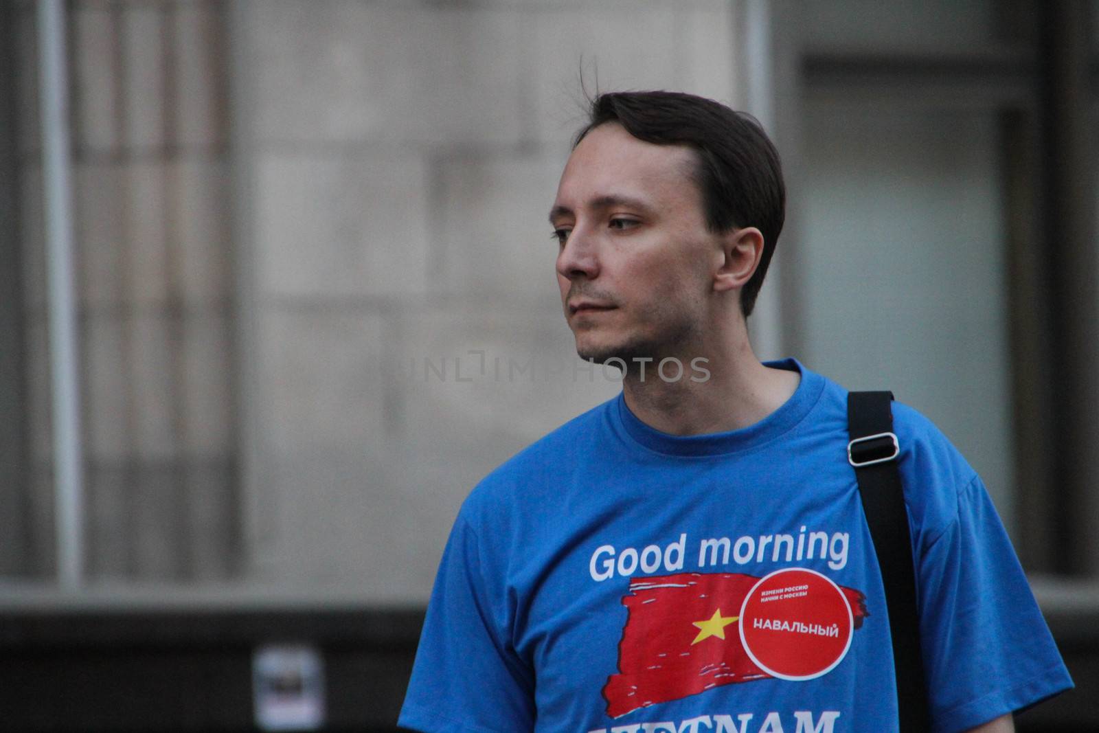 Moscow, Russia - July 18, 2013. Unknown opposition to action in support of Alexei Navalny. Thousands of Muscovites went on this day in support of arrested opposition leader Alexei Navalny