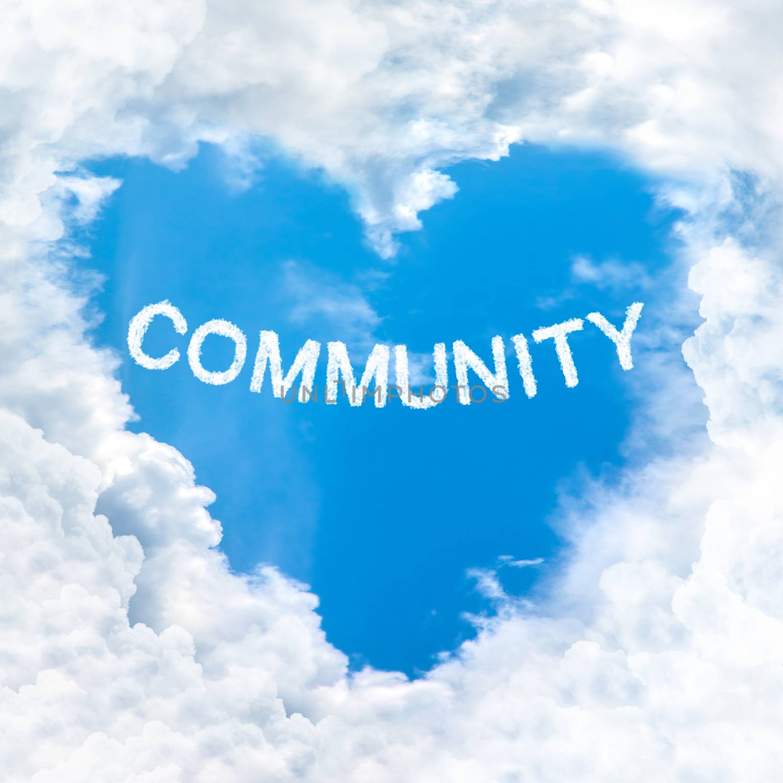 community word cloud gradient blue sky background only