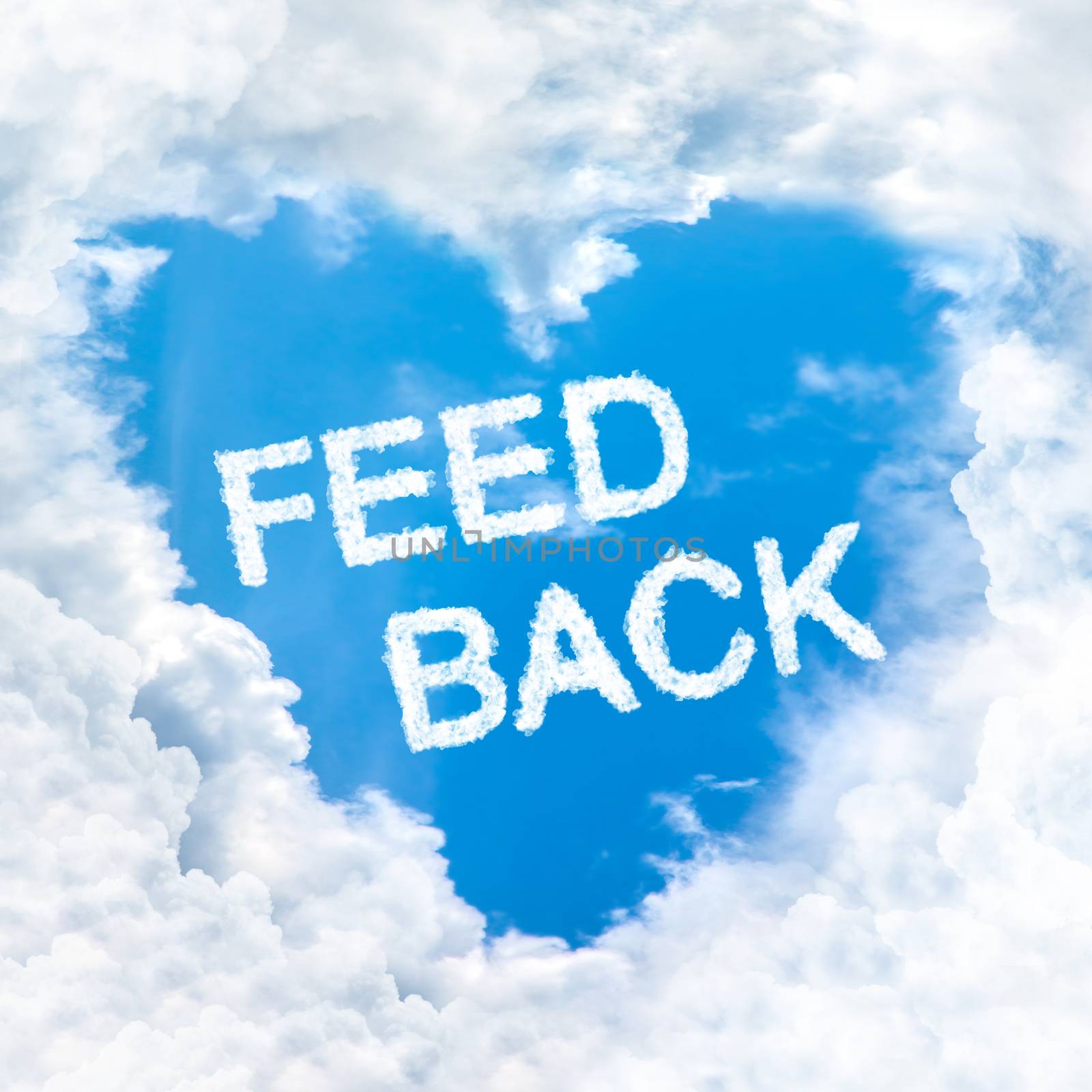 feedback word inside love cloud heart shape blue sky background only