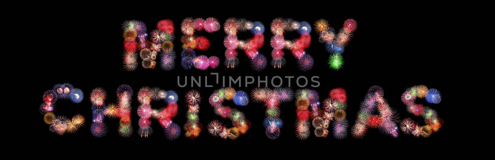 merry christmas colorful fireworks isolated on black background