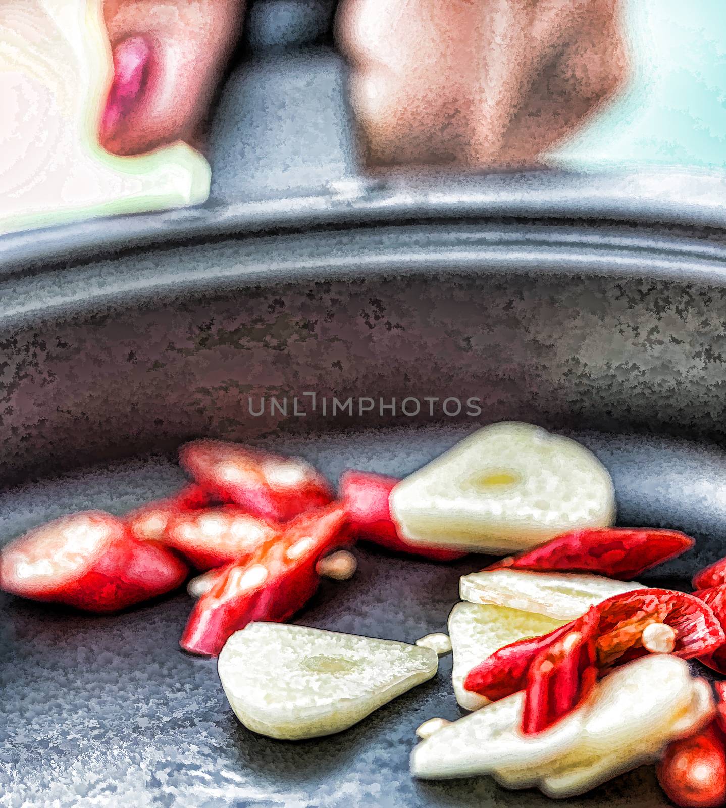 Spicy Food Representing Chopped Garlic And Flavoring