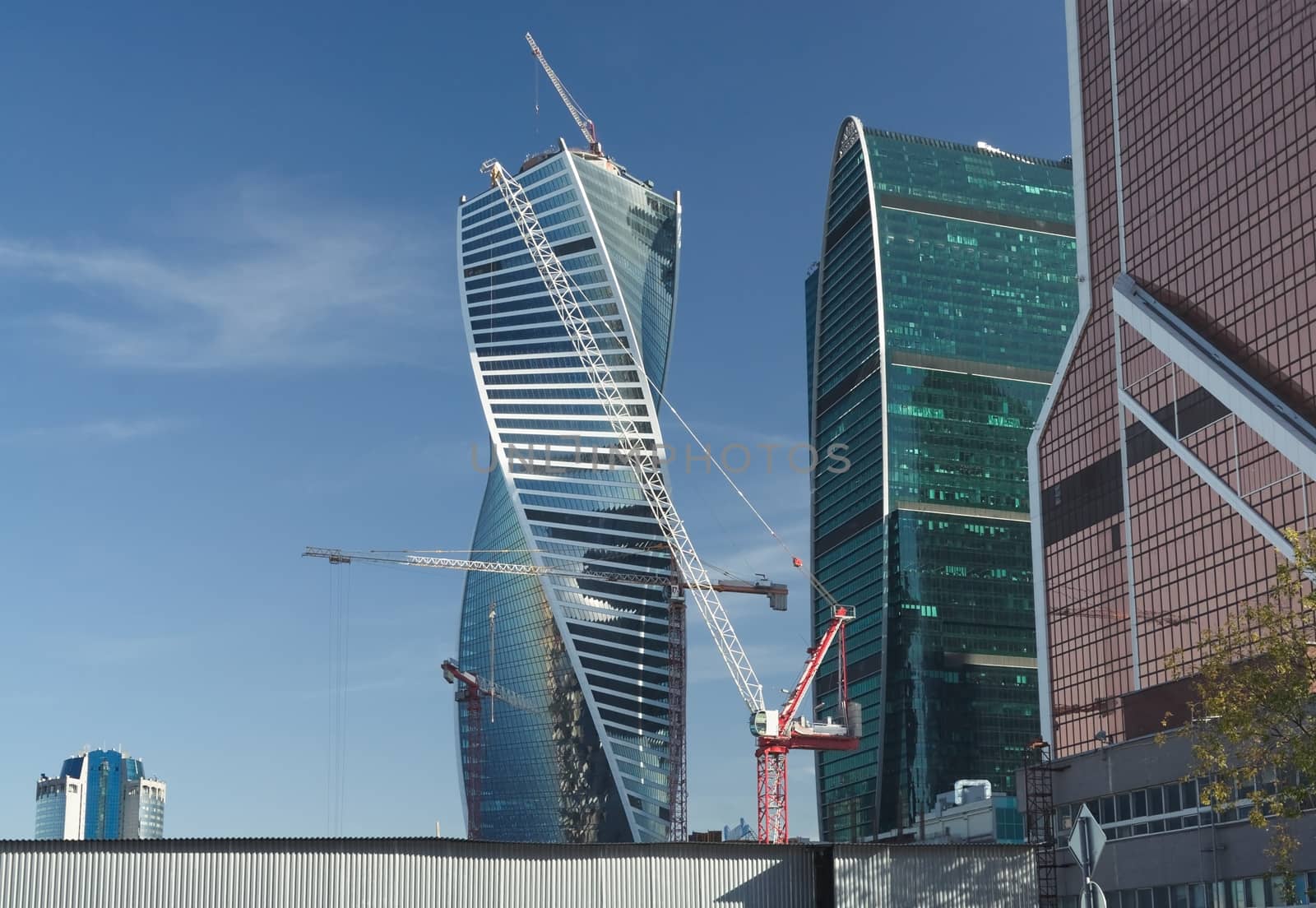 Office buildings under construction in Moscow business center