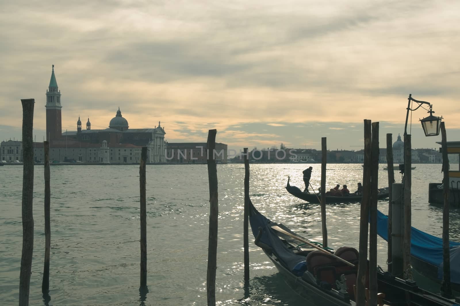 View of the island of San Giorgio in Venice in winter evening