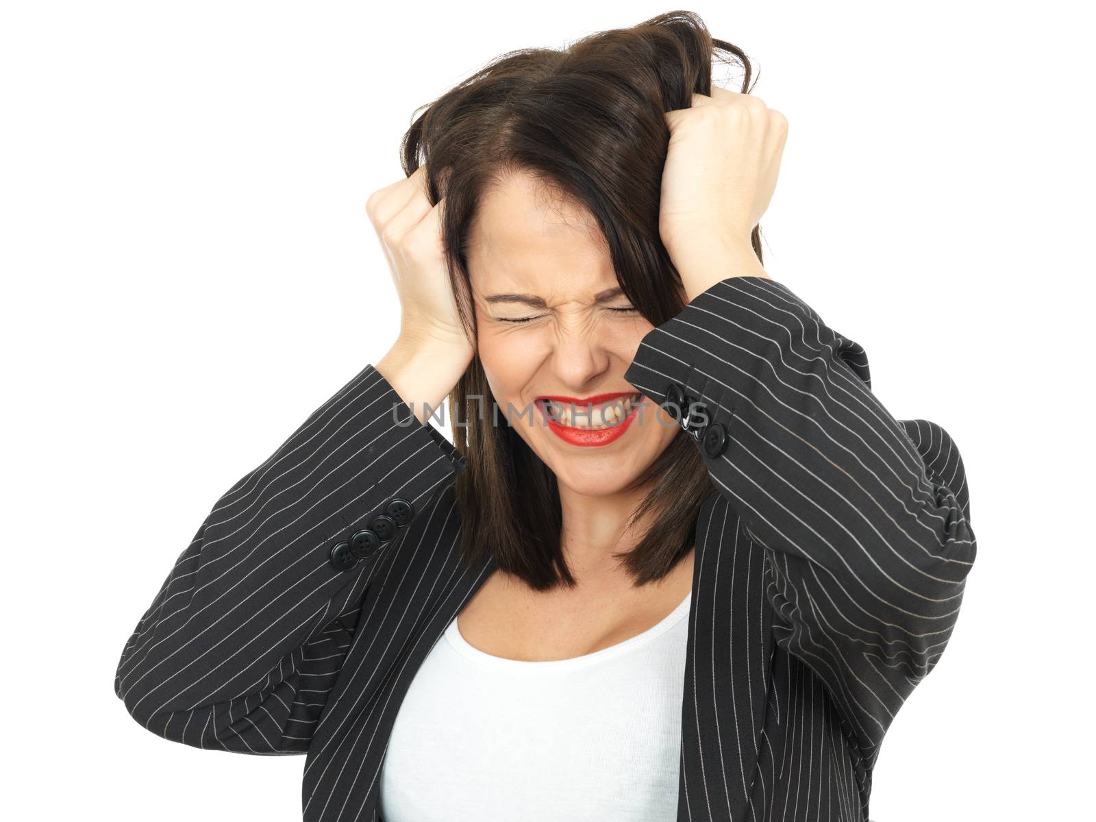 Angry Frustrated Young Business Woman Pulling Hair by Whiteboxmedia