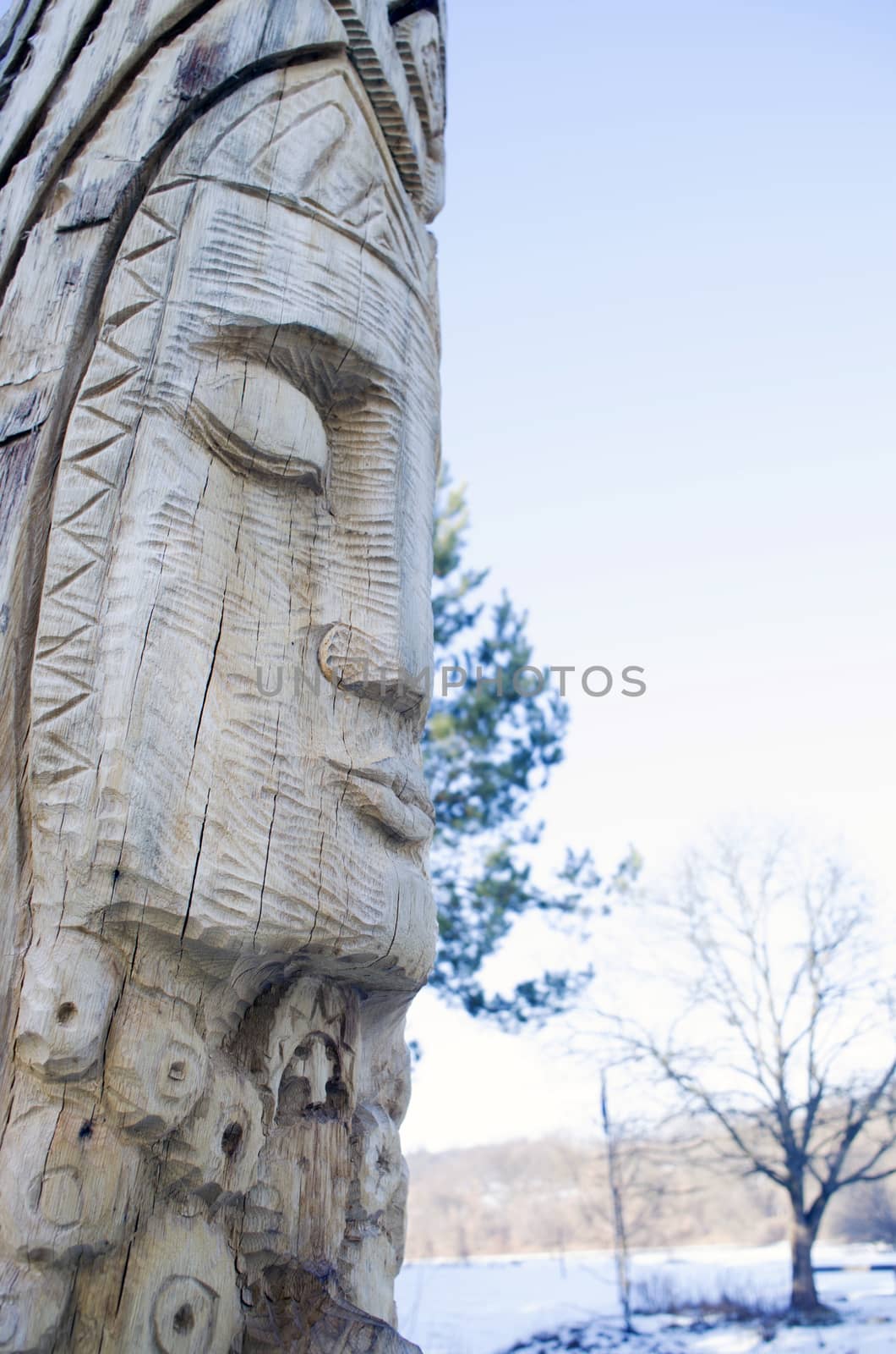 Wooden statue of the Slavic idol.  Ukraine.  by dolnikow
