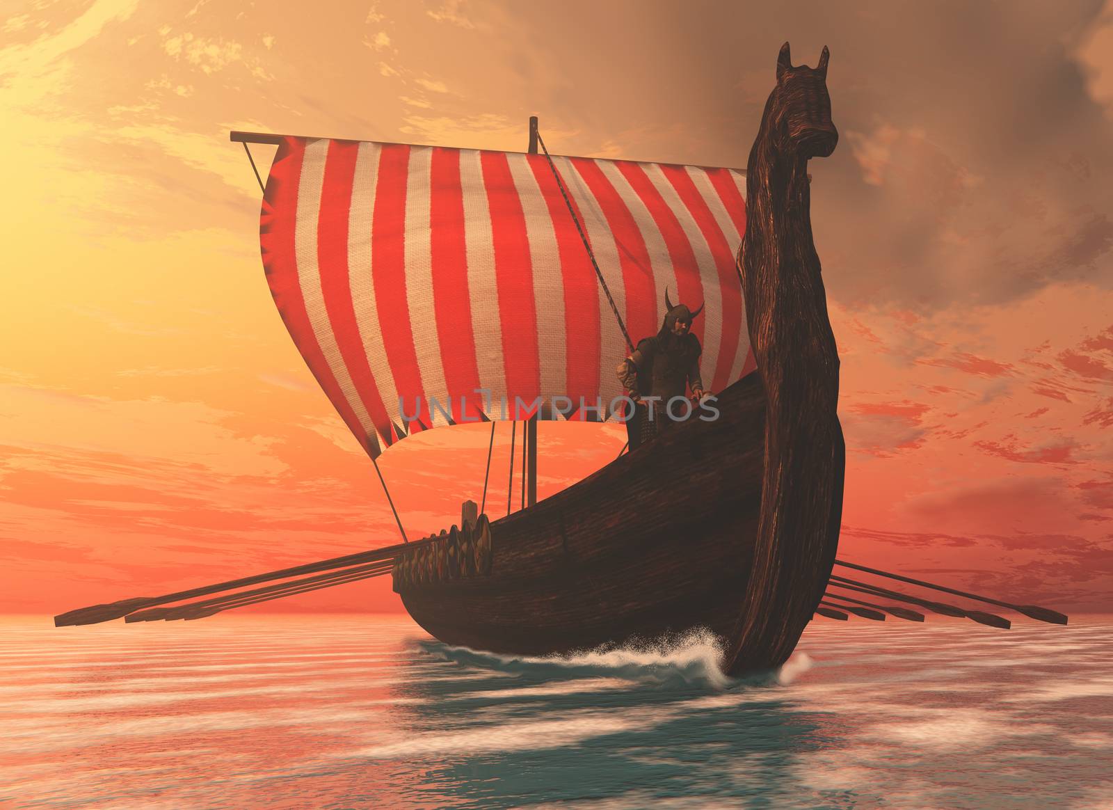 Viking Man and Longship by Catmando