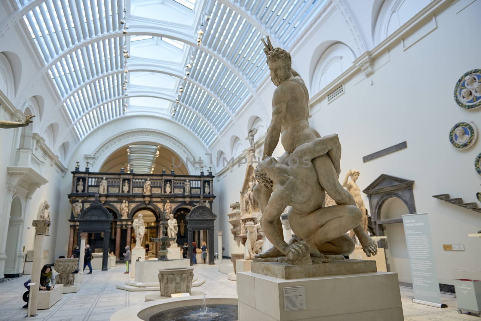 LONDON, UK - DECEMBER 20: Statue of Samson slaying a Philistine, by Giambologna, at the Victoria and Albert museum's Medieval and Renaissance room. December 20, 2014 in London.