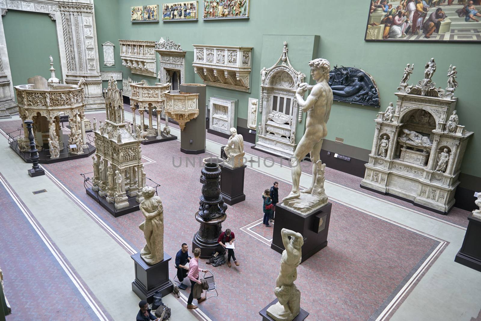 LONDON, UK - DECEMBER 20: The Weston Cast Court at the Victoria and Albert Museum. December 20, 2014 in London. The room includes a 5 meters tall plaster cast of Michelangelo's David.