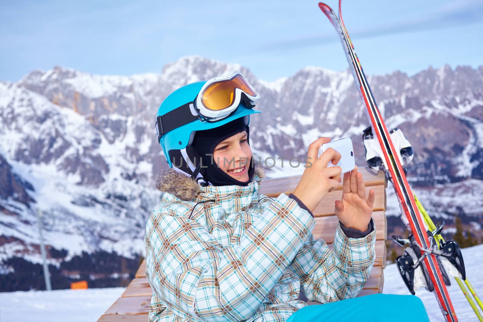 Ski, skier, winter - lovely girl photographed mountains