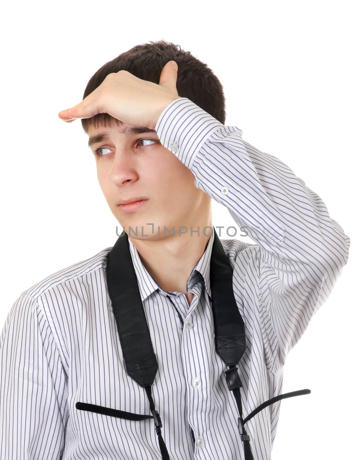 Sad Teenager looking outside Isolated on the White Background