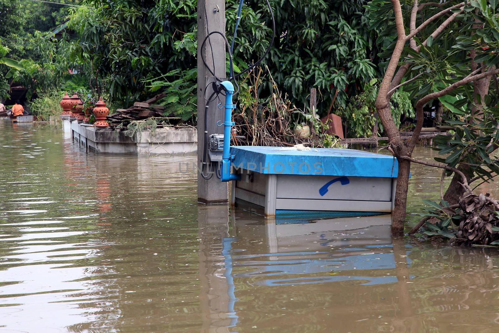 Big flooding in Thailand, public telephone was under the water.