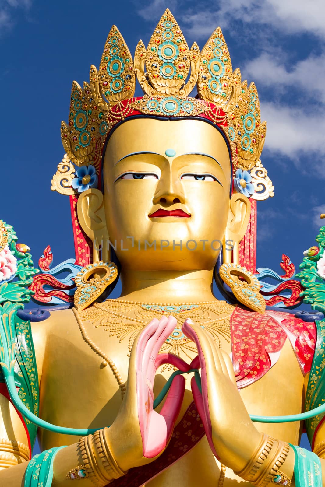 The head of Buddha  Maitreya statue in Nubra valley (north India)