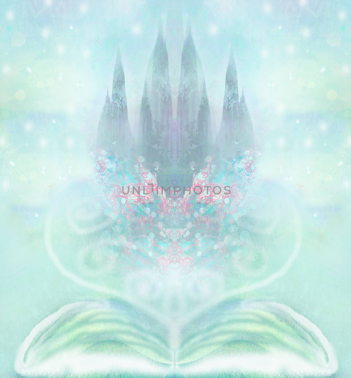 Magic world of tales, fairy castle appearing from the book by JackyBrown