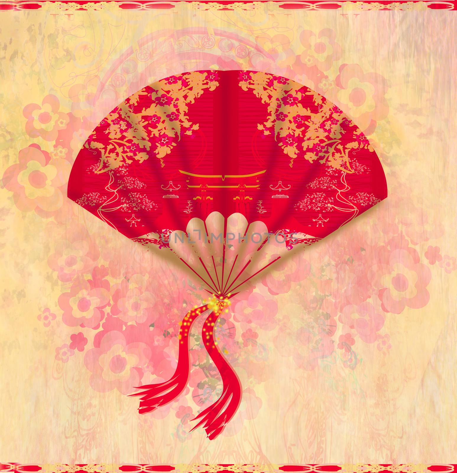 Decorative Chinese landscape on a beautiful fan by JackyBrown