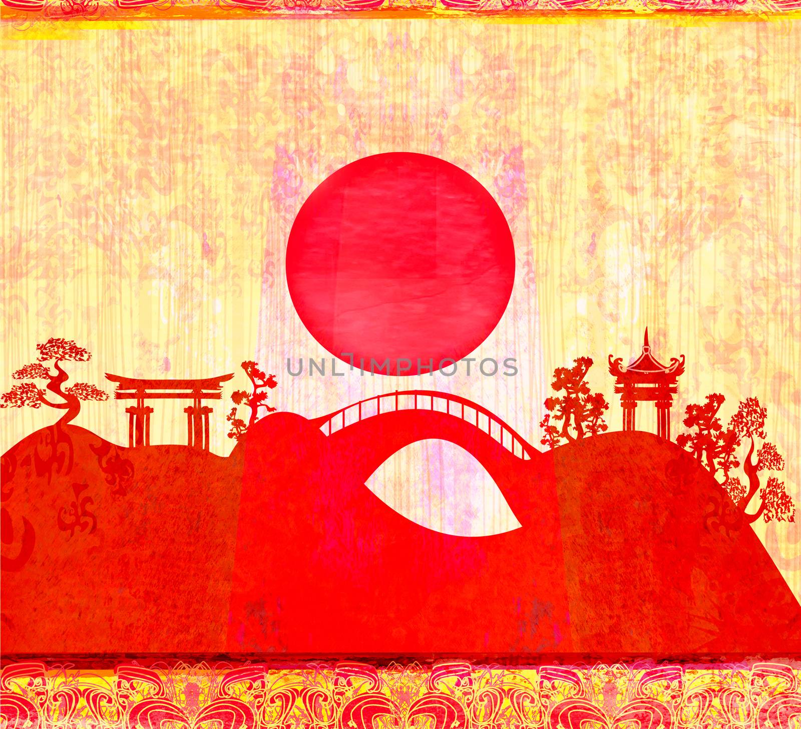 Abstract card with Asian buildings by JackyBrown