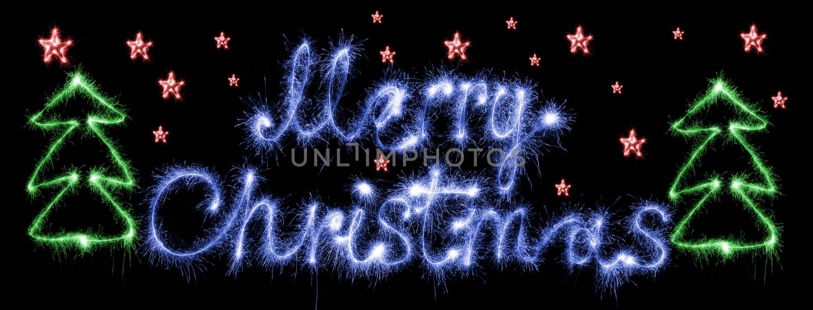 Merry christmas made of sparkles on black background