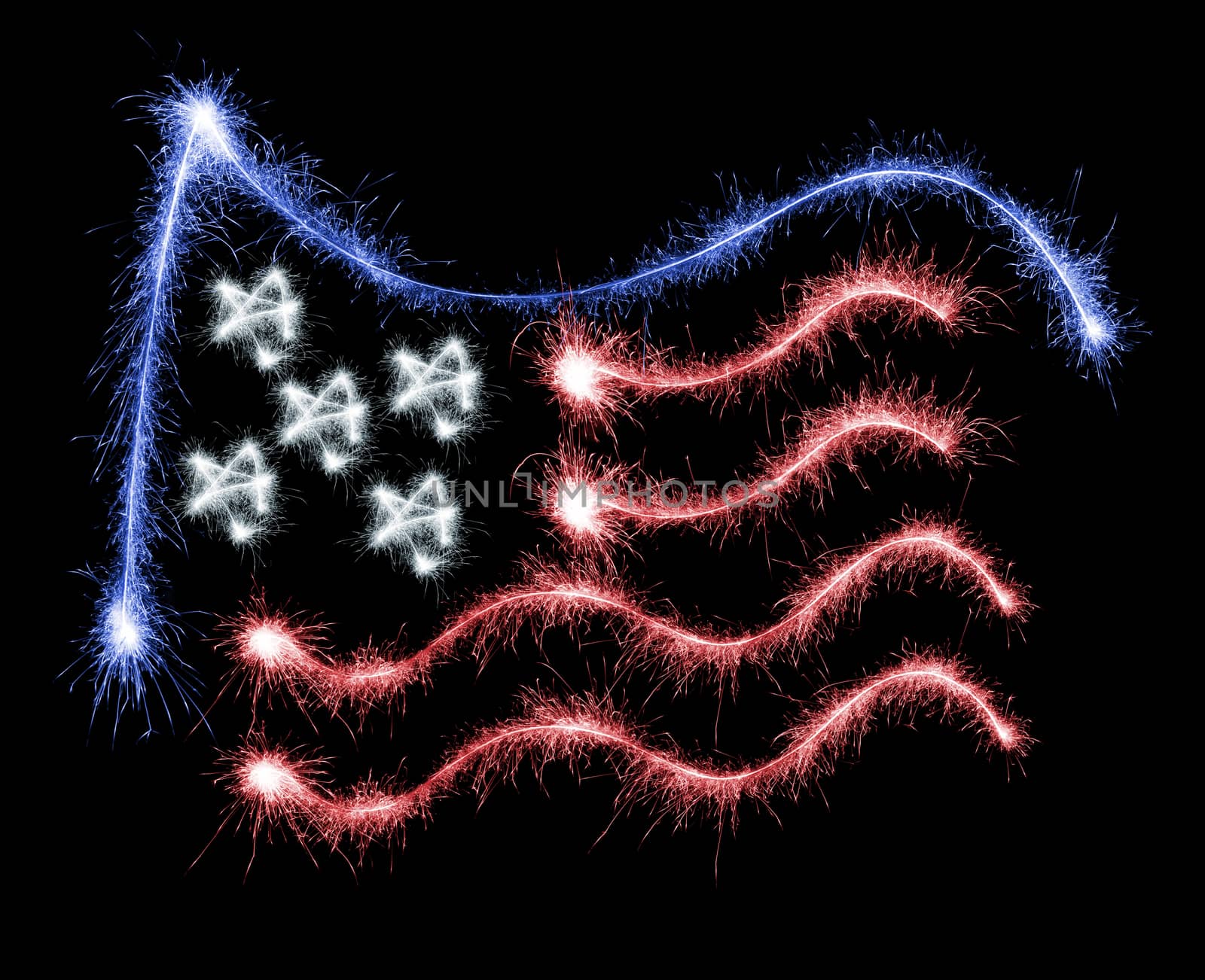 Flag of USA made of sparkles on black background