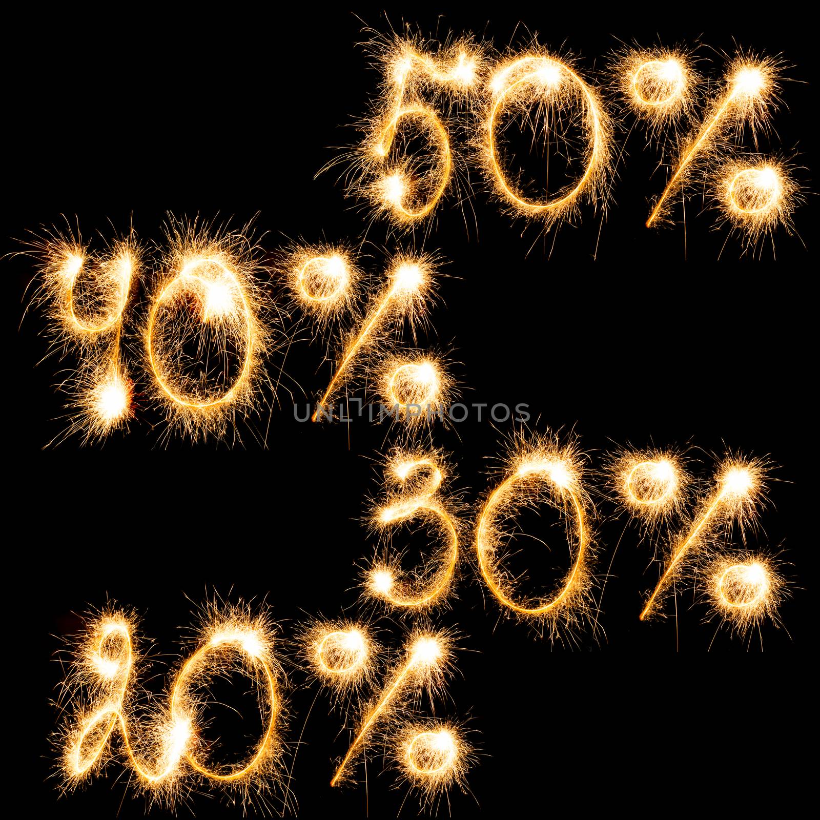 Sparkling inscription of 50%, 40%,30%, 20% on a black by vlad_star