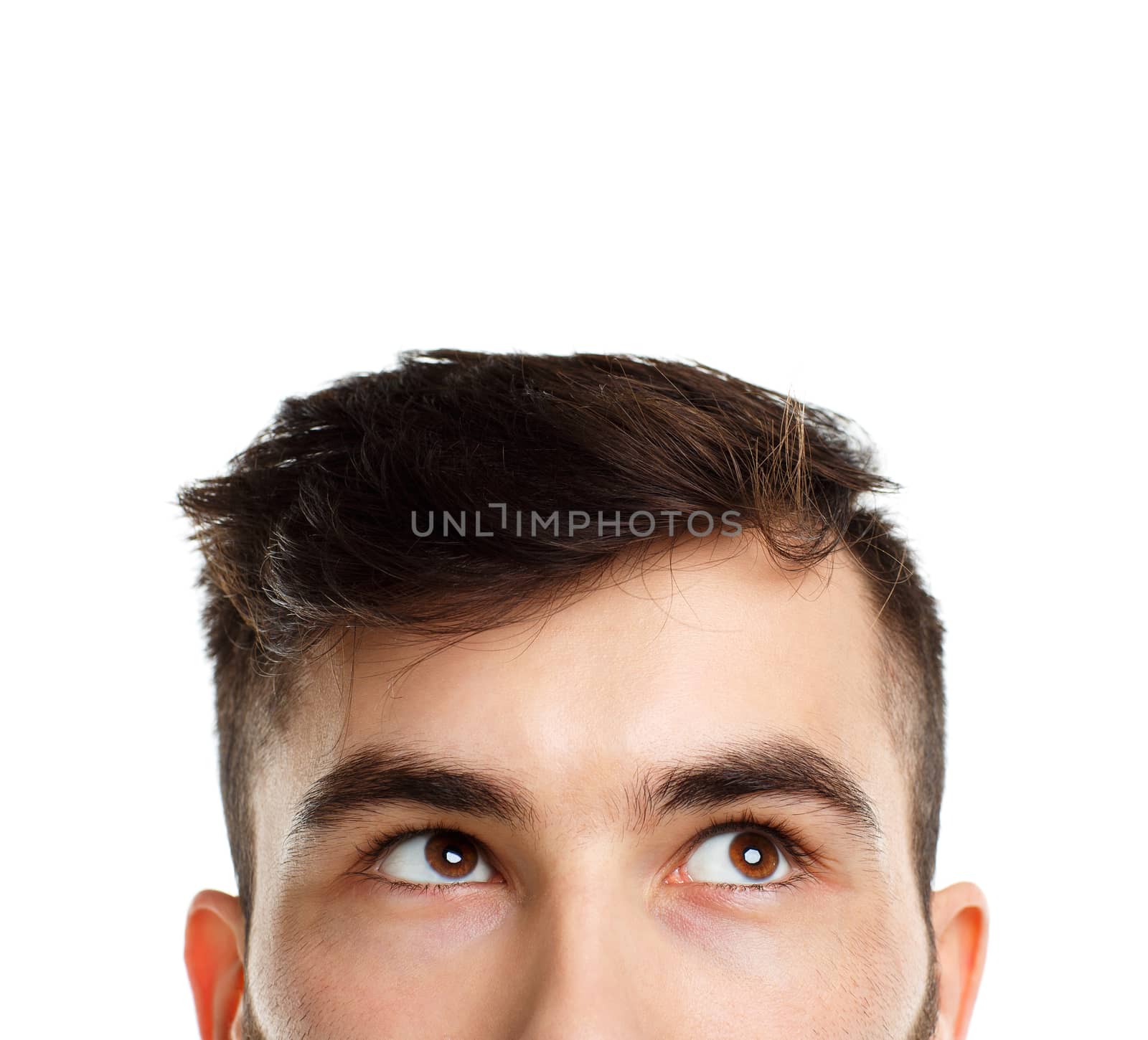 Half face expression looking on white background