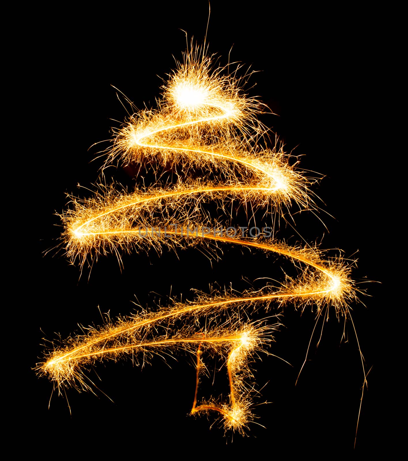 Christmas tree made by sparkler on a black background