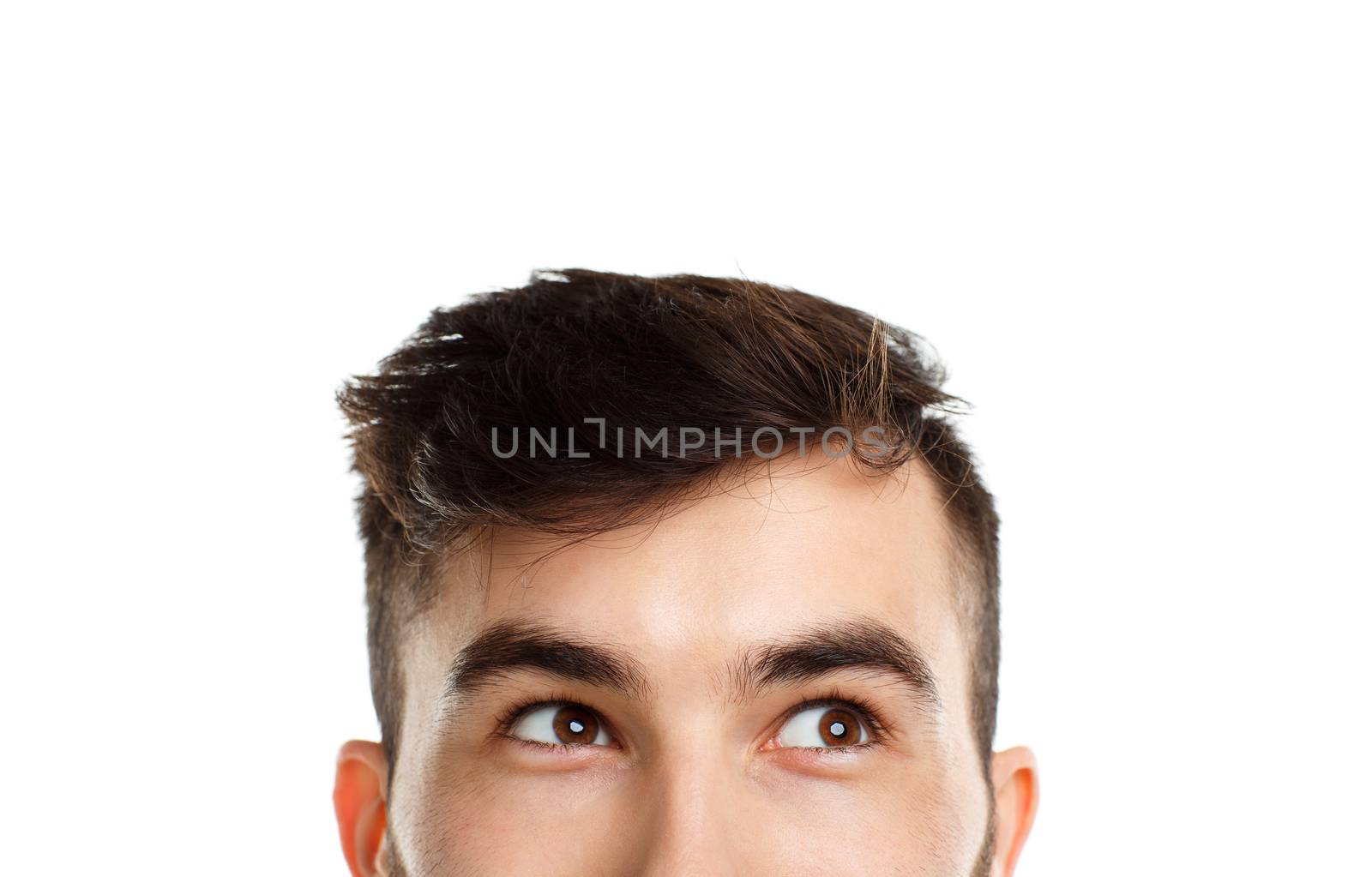 Half face expression looking on white background