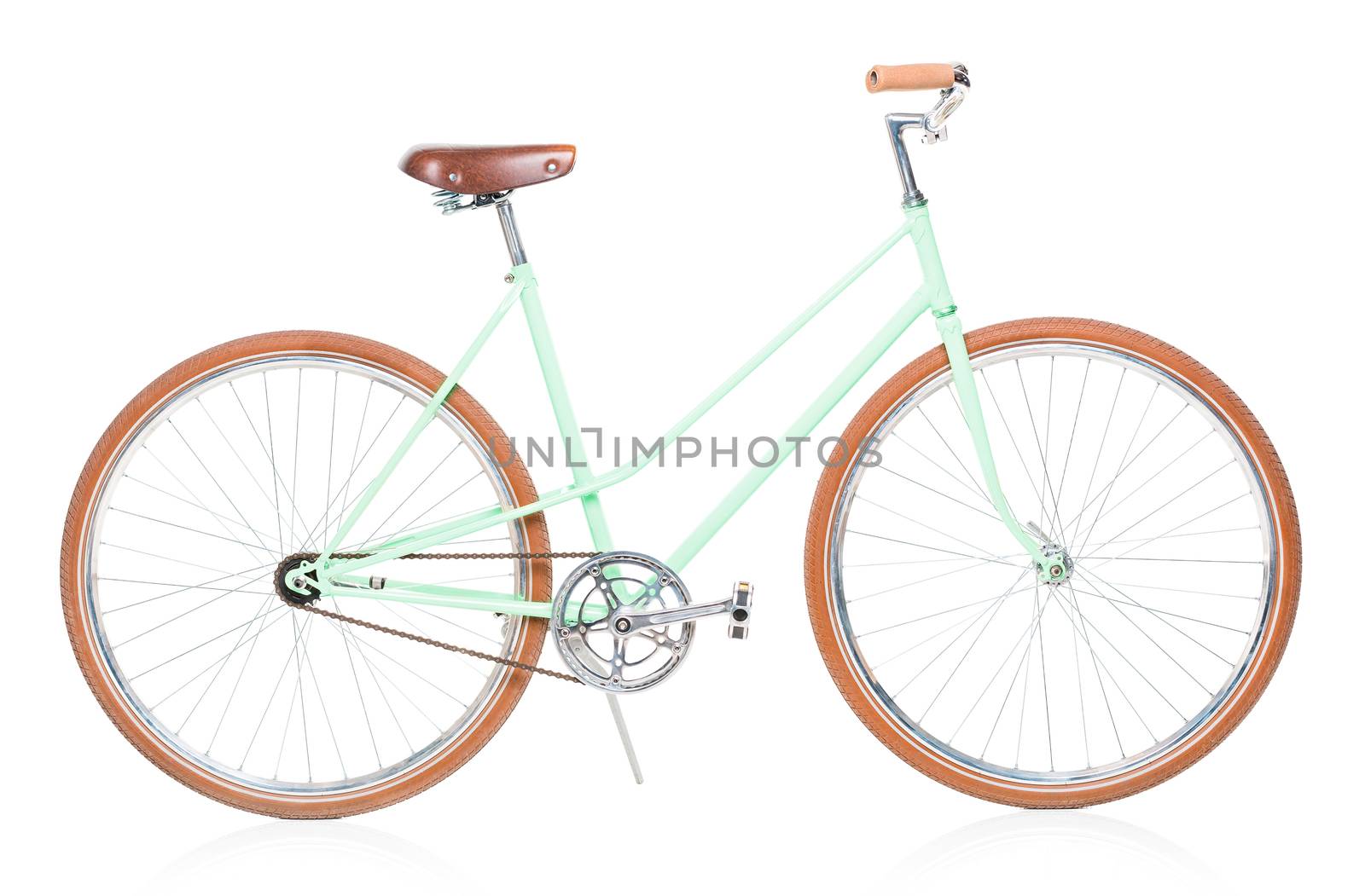 Stylish green female bike with brown wheels on white by vlad_star