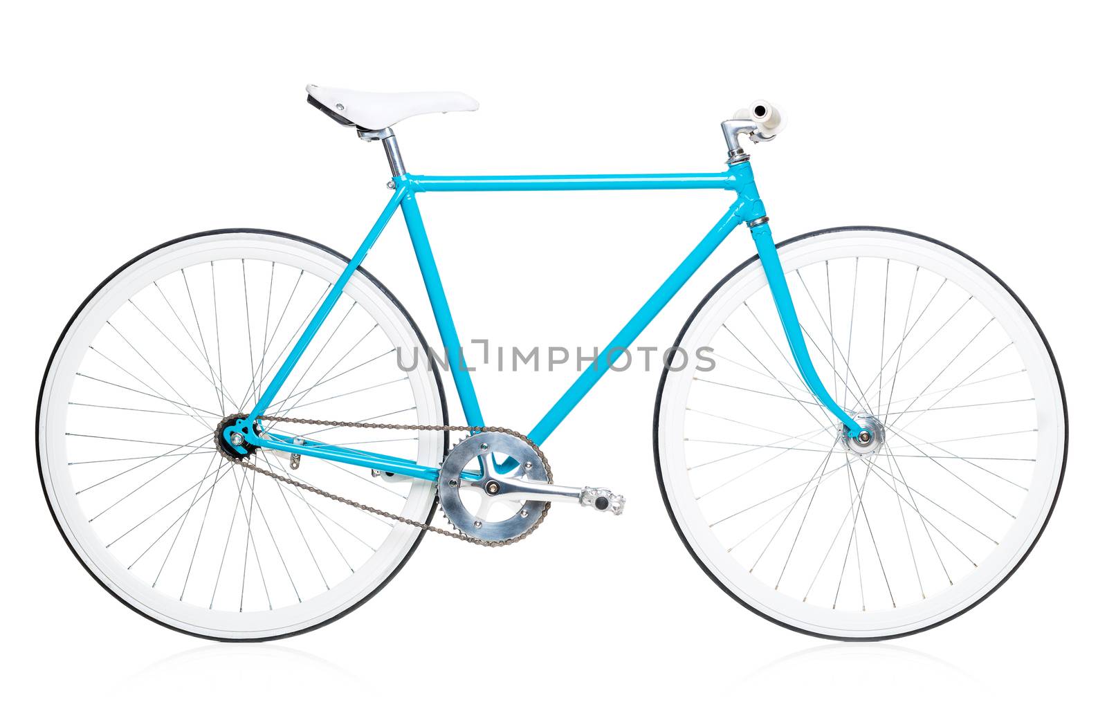 Stylish womens blue bicycle isolated on white background