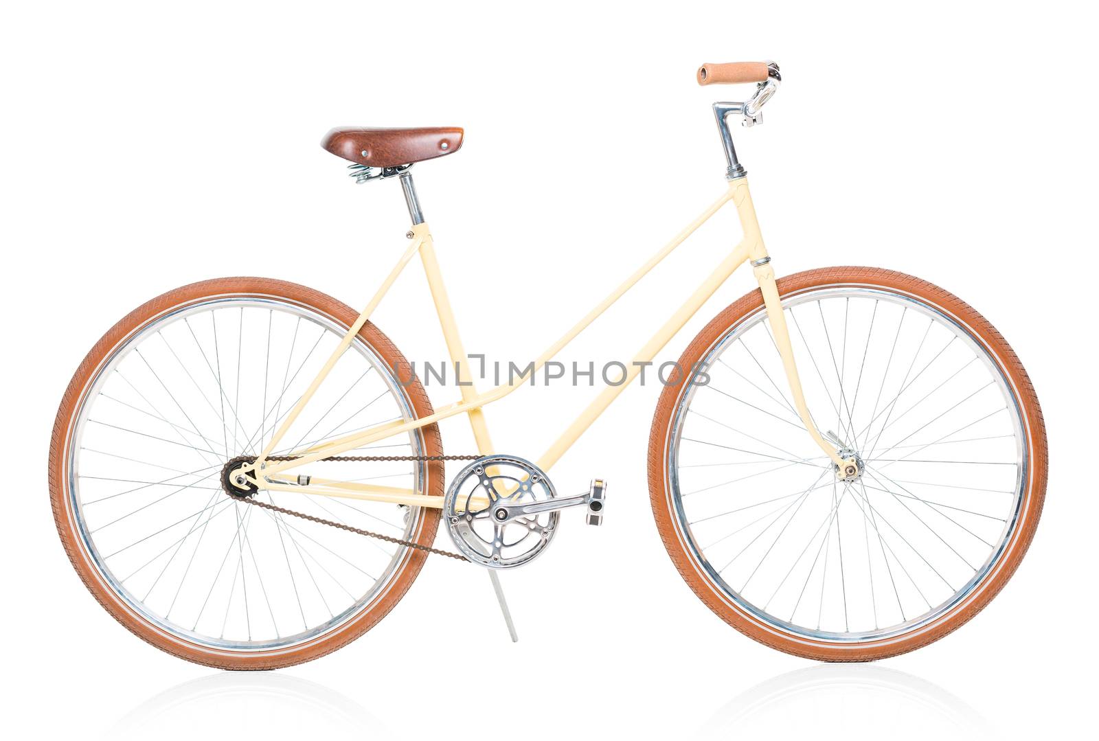 Stylish brown bicycle isolated on white background