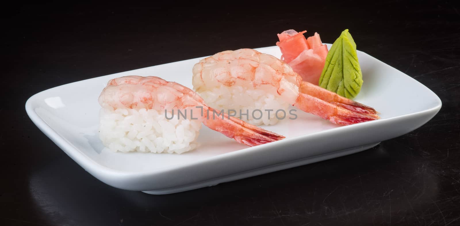 japanese cuisine. sushi shrimp on the background by heinteh