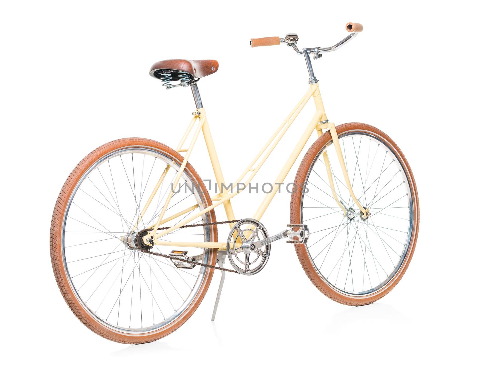 Stylish brown bicycle isolated on white background