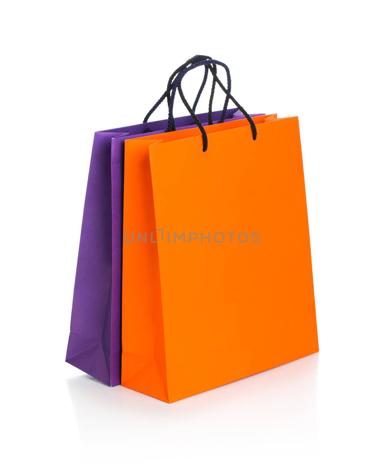 Two paper Shopping bags with reflection on white background