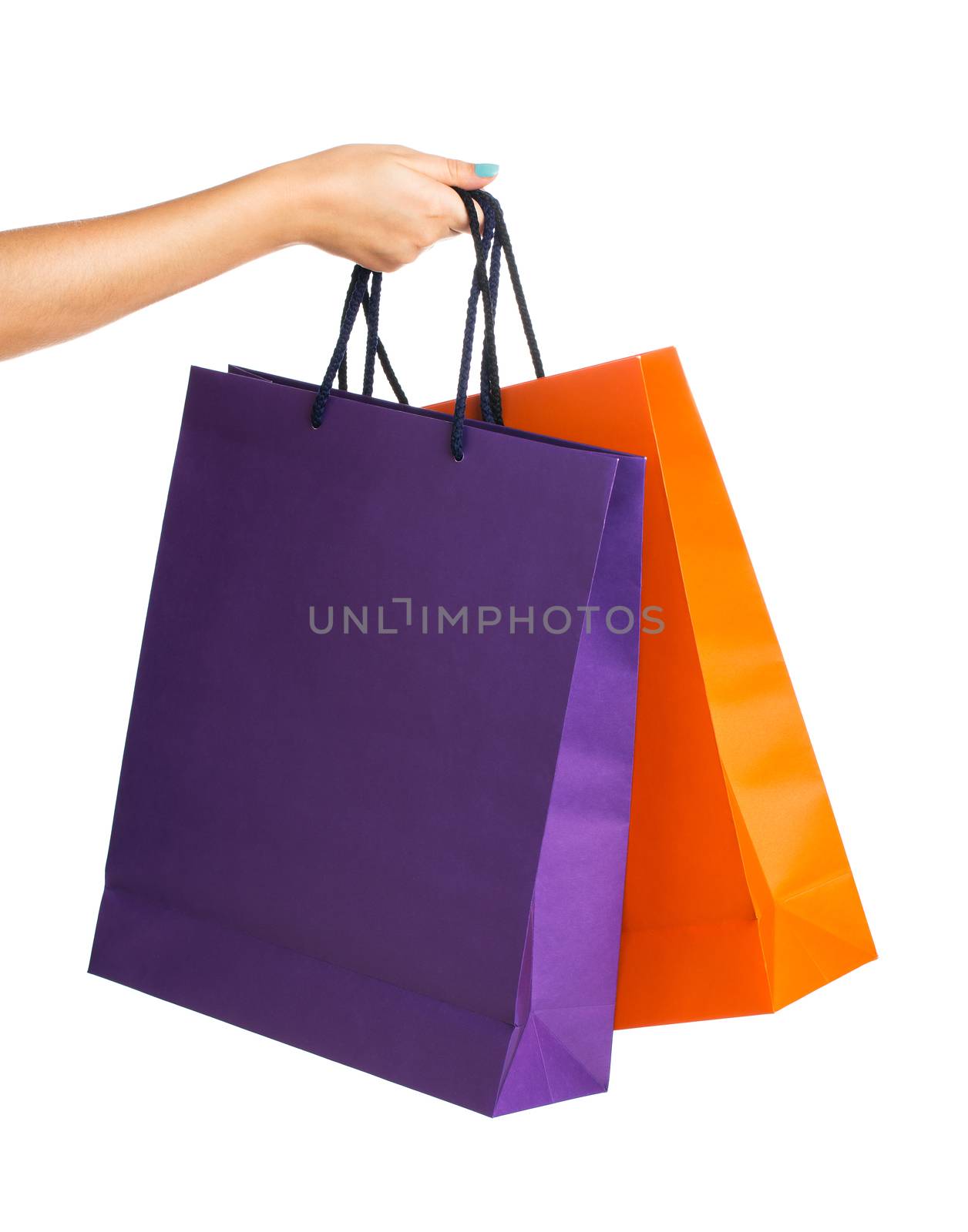 Two paper Shopping bags with reflection on white background