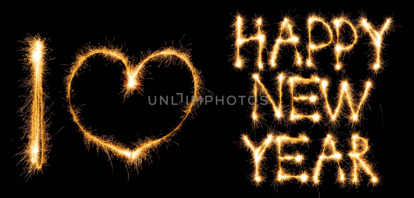 Inscription I love Happy New Year made of sparkles on black by vlad_star