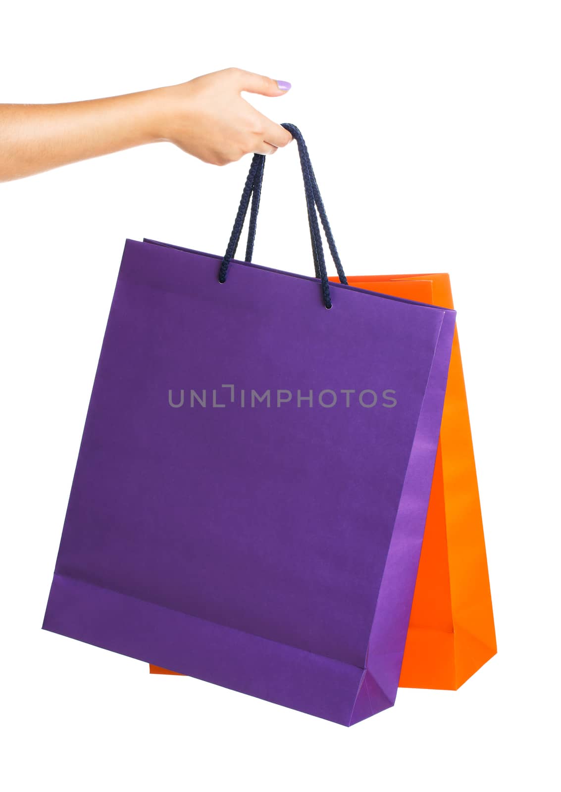 Two paper Shopping bags with reflection on white background