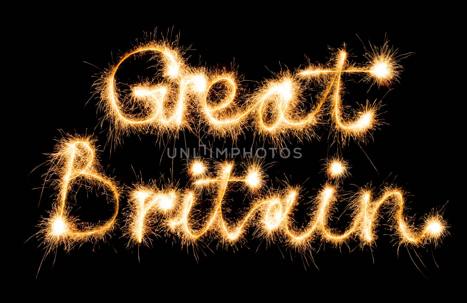 Great Britain made of sparkles on black background