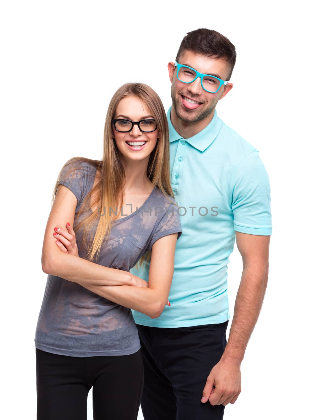 Beautiful young happy couple, man and woman looking at camera, i by vlad_star