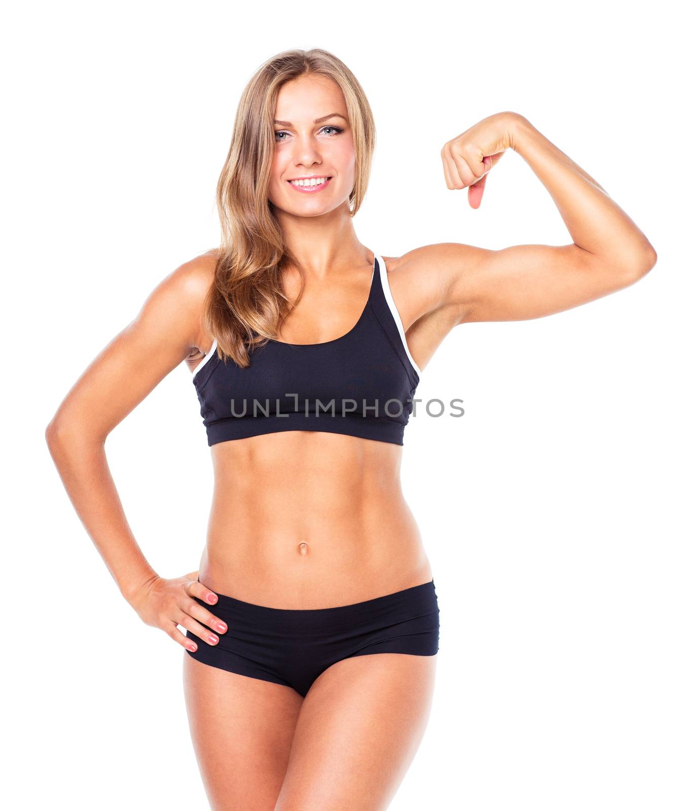 Young athletic girl on white background