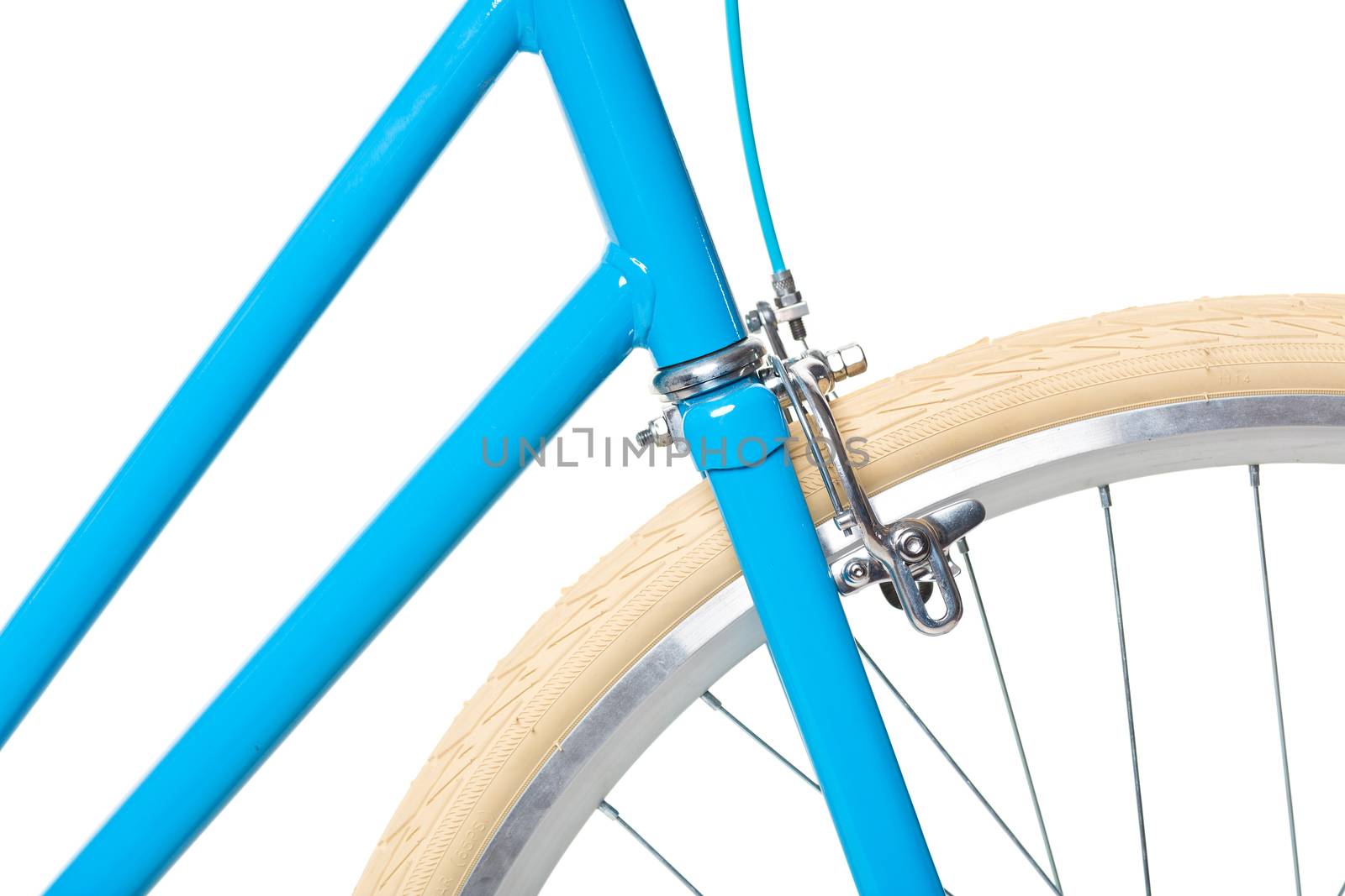 Stylish womens blue bicycle isolated on white background