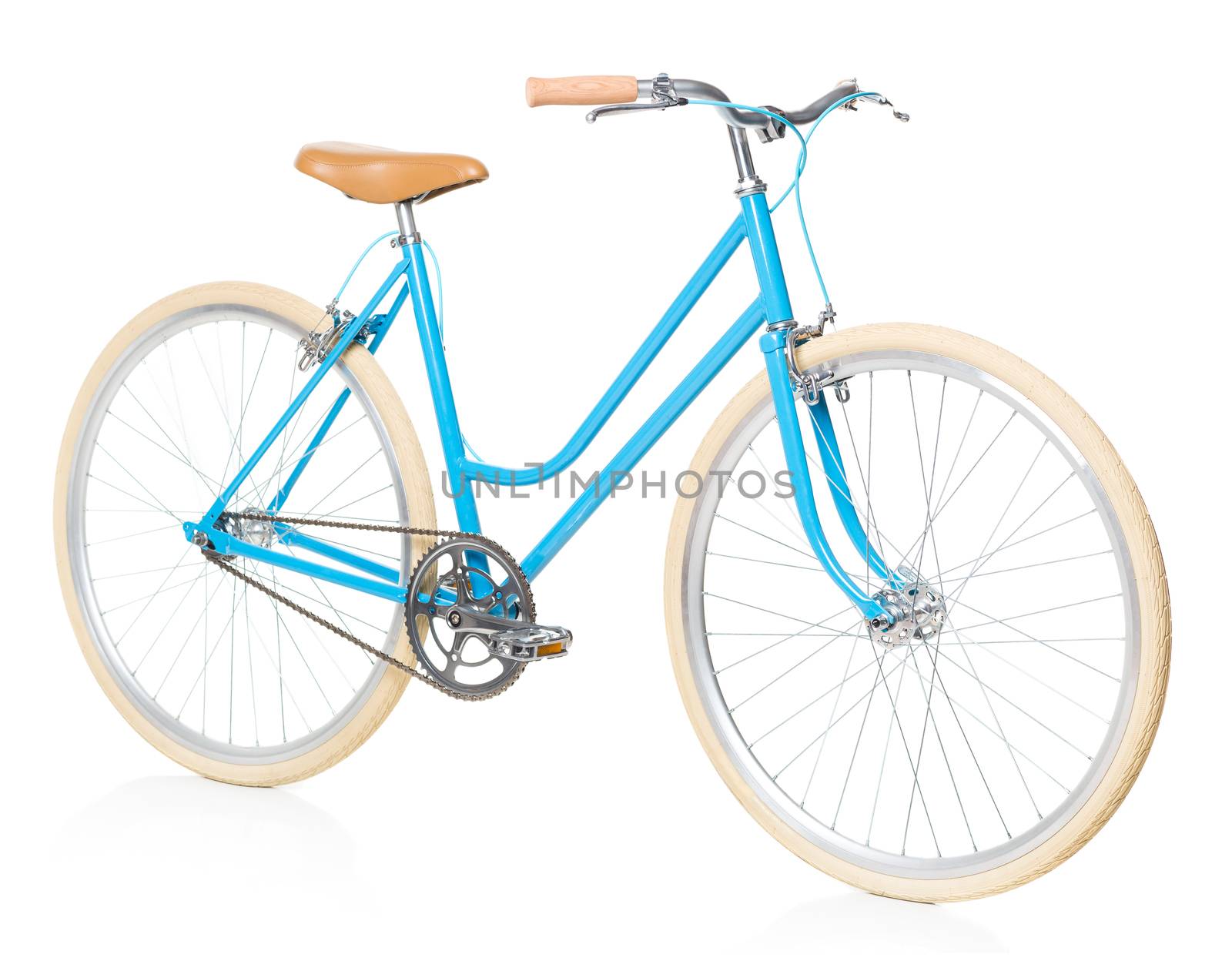 Stylish womens blue bicycle isolated on white by vlad_star