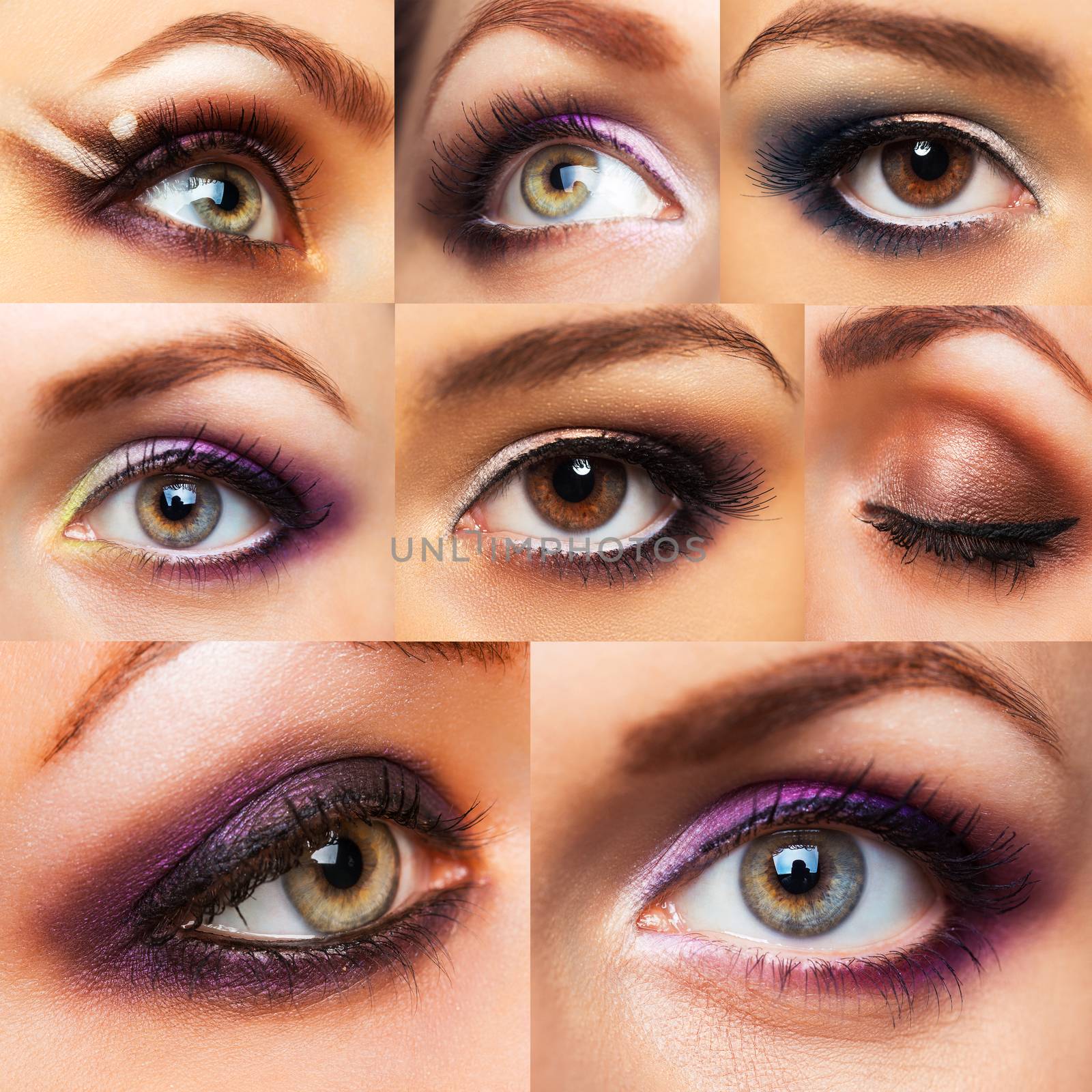 Closeup of collection beautiful womanish eye with glamorous makeup