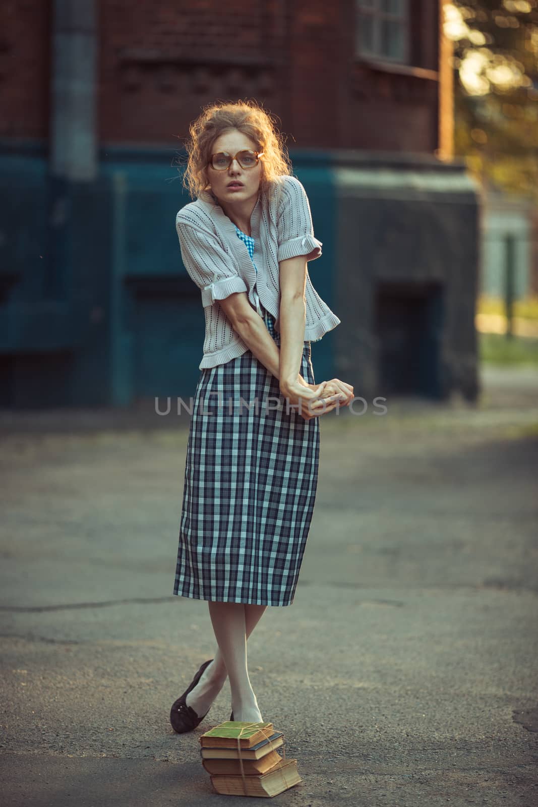 Funny girl with glasses and a vintage dress by vlad_star