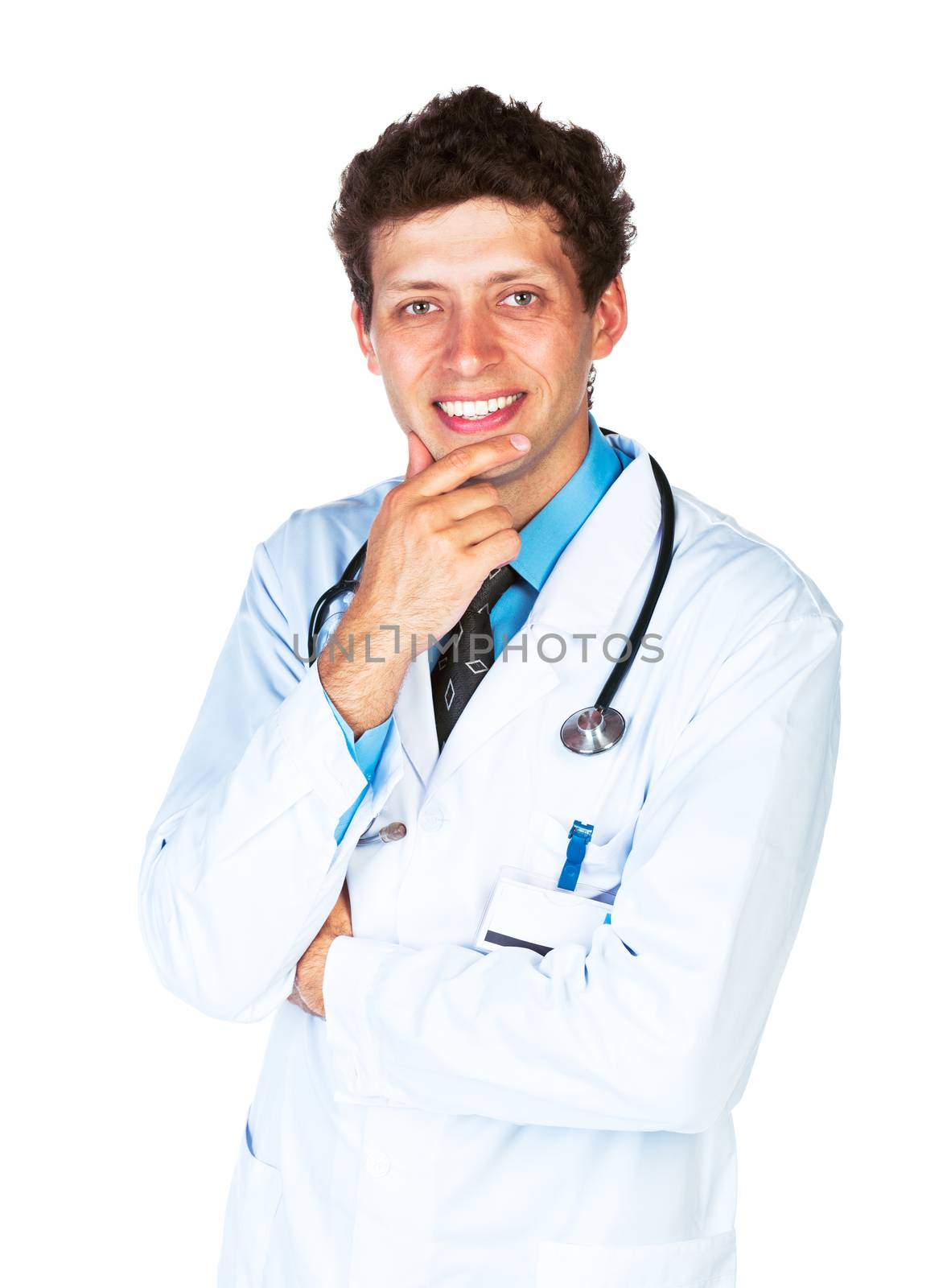 Portrait of the smiling doctor on a white background