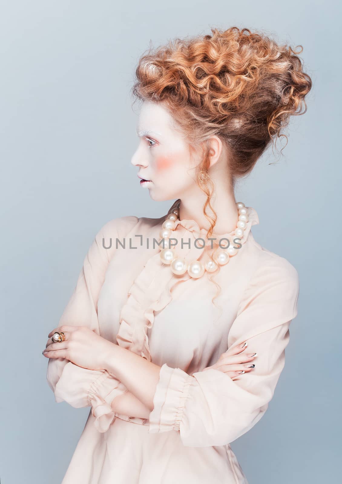 Beauty and fashion portrait in style of Maria Antuanetta