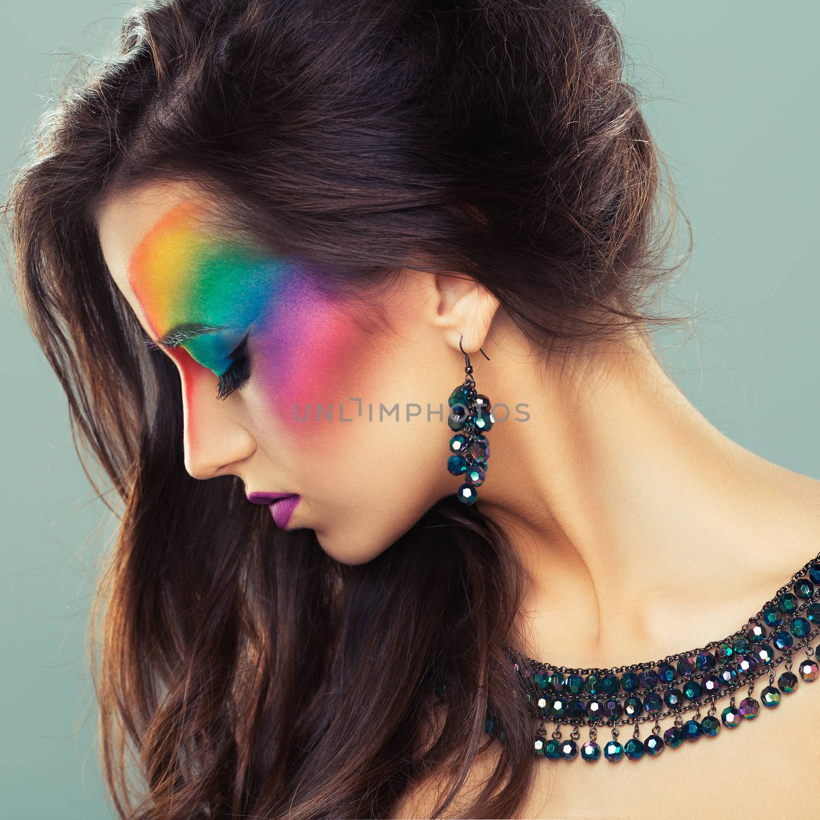 Portrait of a beautiful girl with a fashion bright multicolored  by vlad_star